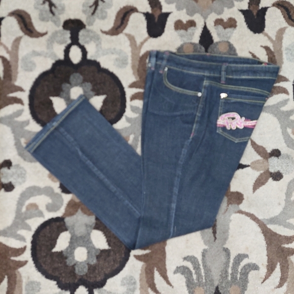 Pinkdice Dark Wash Denim Bootcut Jeans 90s Streetwear Bedazzled Pockets Sz 11 - Picture 9 of 9